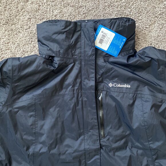 Columbia Pouration Rain Jacket Womens 1X Black Full Zip Hood Waterproof Shell - Picture 2 of 10